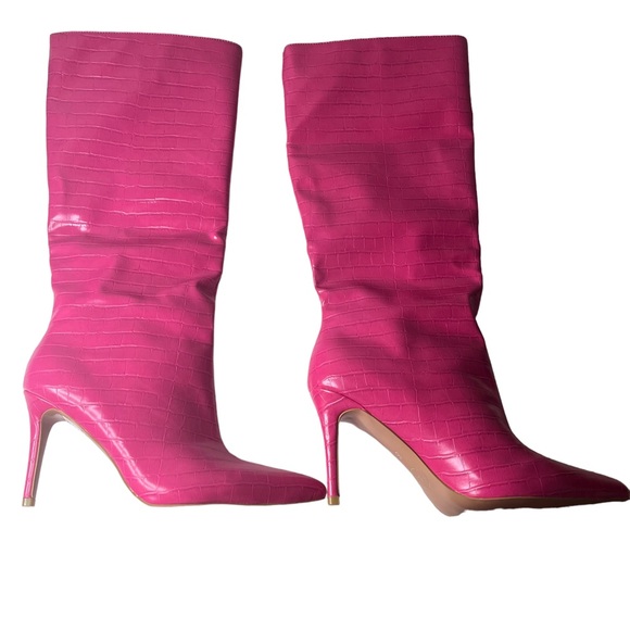 Pretty Little Thing Hot Pink Knee High Stiletto Boots Size 8, Pointy Toe - Picture 4 of 6